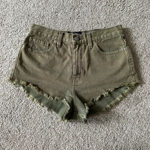 BDG High Rise Cheeky Shorts Green Faded Denim